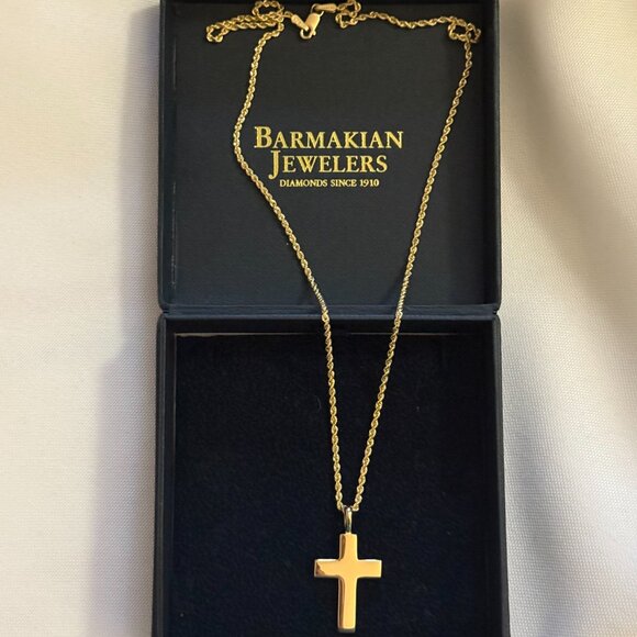 14k Beautiful Cross Pendant with 2mm 18" Rope Chain (unisex) NEW